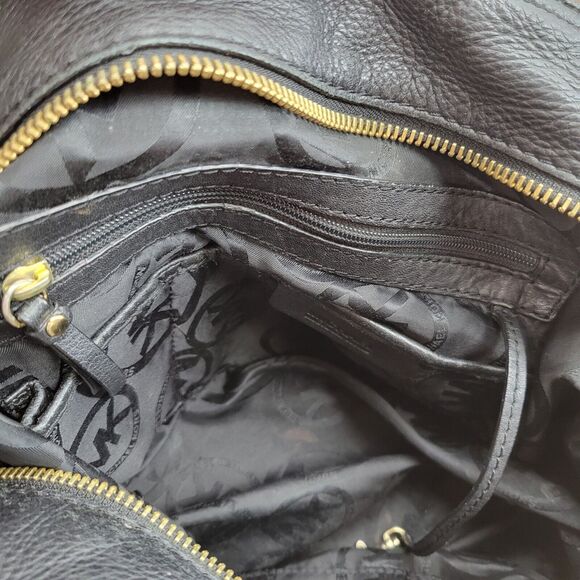 Michael Kors Black Leather Tote Bag Shoulder Bag Gold Tone Hardware 17x12x5.5 - Picture 12 of 14